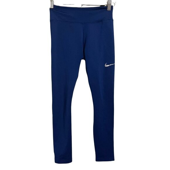 Nike Women's Blue Dri Fit Zipper Pocket Mesh Inset High Rise 7/8 Leggings XS - Picture 1 of 8